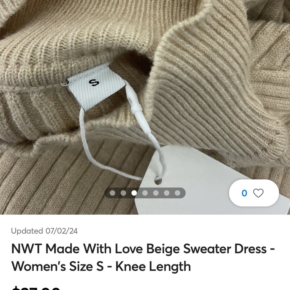 Made With Love Beige Sweater Dress - Women's Size S - Knee Length - Picture 12 of 12